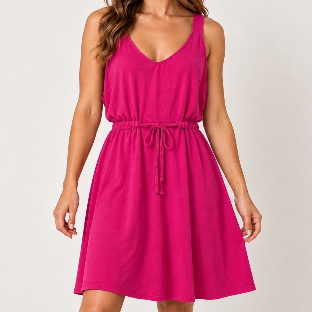 West Loop XL Hot Pink Dress Fuchsia Y2K Barbiecore Drawstring Waist Soft Girl
